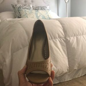 Connie Taupe Peep Tor Wedges